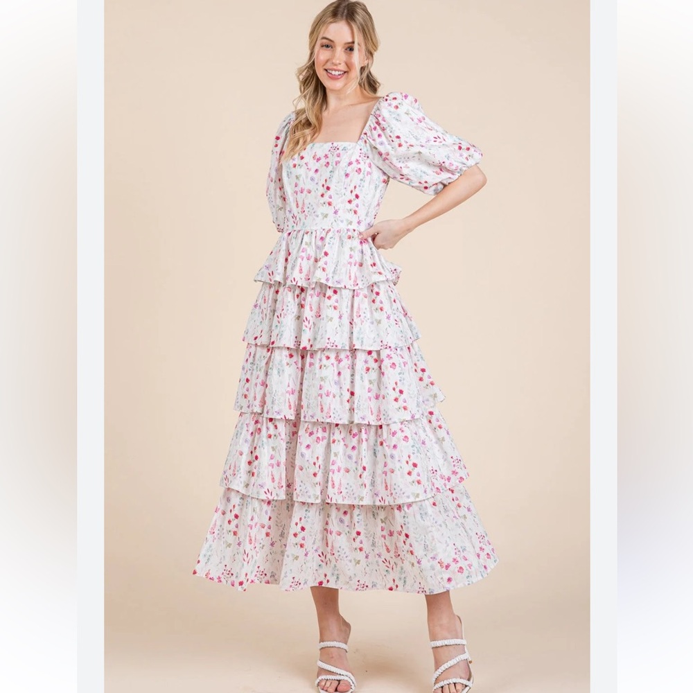 NWT Magnolia Midi Floral Dress Tiered Size Small